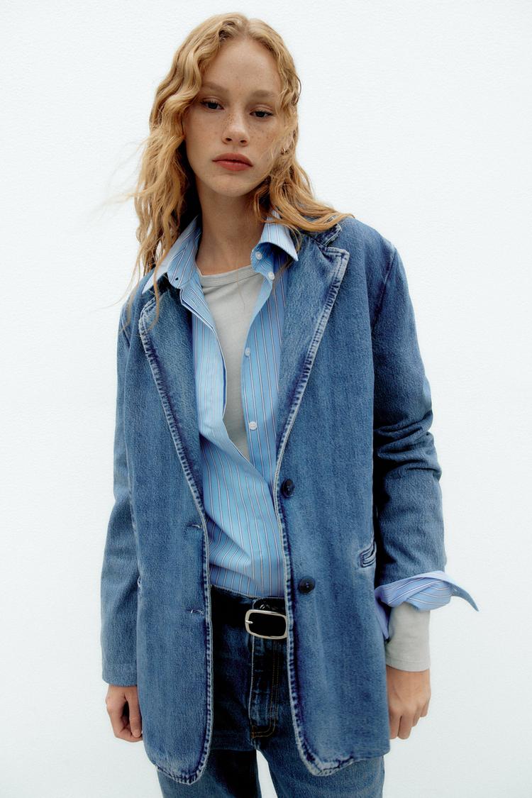 DENIM TRF BLAZER Blue ZARA United States